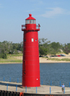 Muskegon, Michigan, USA: red lighthouse in the harbor - Muskegon Lake - photo by G.Frysinger