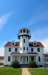 Point Judith, Narragansett, RI, USA: U.S. Coast Guard Station - life-saving station timber building with watch tower,  the original keepers house for the Point Judith Lighthouse - photo by M.Torres