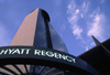 Kansas City, Missouri, USA: Hyatt Regency hotel at dusk - photo by C.Lovell