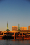 Portland, Oregon, USA: US Route 30, towers of the Oregon Convention Center and the Kaiser Permanente buiding - east side of the Willamette River - photo by M.Torres