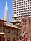 San Francisco (California): bricks and the Transamerica Pyramid - photo by M.Bergsma