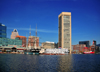 Baltimore, Maryland, USA: USS Constellation, American Star, WTC, Harborplace Pratt St. Pavillion, Renaissance Hotel - north side of the Inner Harbor - photo by M.Torres