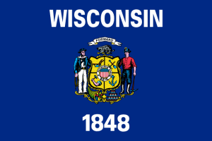 Wisconsin flag - motto: Forward - United States of America / Estados Unidos / Etats Unis / EE.UU / EUA / USA