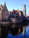 Belgium - Brugge / Bruges (Flanders / Vlaanderen - West-Vlaanderen province): reflections on the canal - Rozenhoedkaai - Belfort - Unesco world heritage site (photo by M.Bergsma)