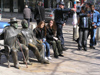 Sofia: people and statues on a bench