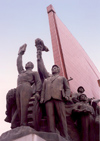 North Korea / DPRK - Pyongyang: Mansudae Grand Monument - the vanguard - red flag - photo by M.Torres