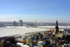 Latvia / Latvija - Riga: both banks - almost from the air - Winter - frozen river - view from St Peter's church - photo by A.Dnieprowsky