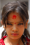 Kathmandu, Nepal: pretty girl with striking eyes and large tilaka - photo by J.Pemberton