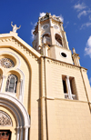 Panama City / Ciudad Panamá: San Francisco de Asis Church, bell tower and Christ the Redeemer - Plaza Bolizar - Old Quarter - Barrio San Felipe - Iglesia de San Francisco de Asis, Casco Antiguo - photo by M.Torres